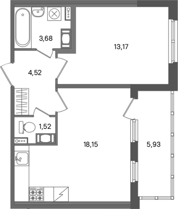 1-комнатная квартира 41.04 м², 4/5 эт., ЖК «ПАТИО. Уютный квартал»